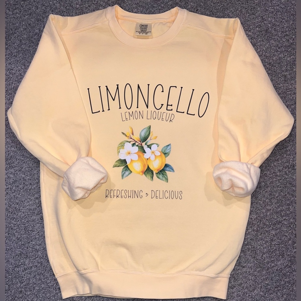 Lemon cello, lemon liquor, yellow, comfy, crewneck